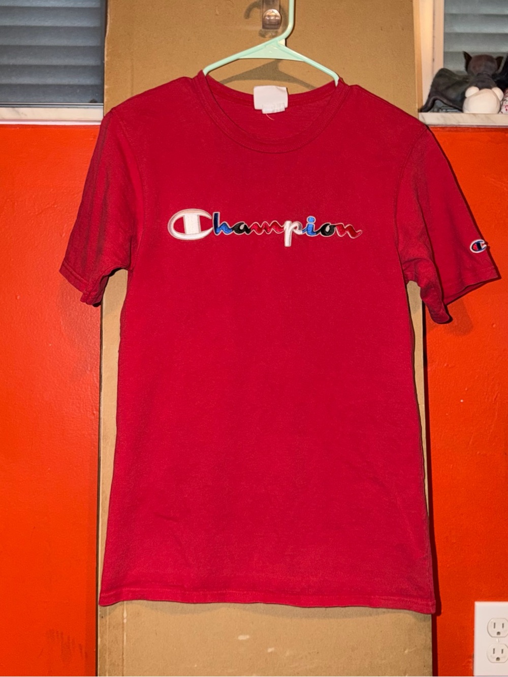 Vintage Champion Red Embroidered Logo Tee